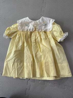 Vintage Wonderalls Yellow Smocked Baby Dress with Embroidered Collar Size 18M